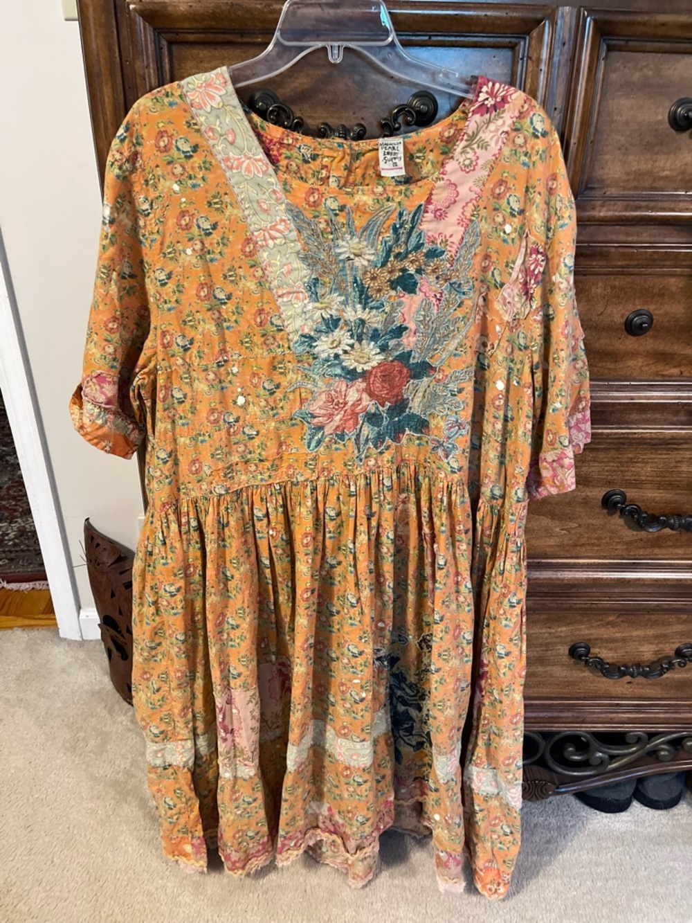 Magnolia Pearl Orange and Pink Embroidered Boho Tunic Dress